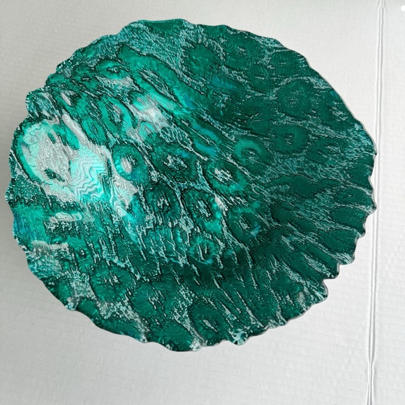 Pier 1 teal turquoise glass decorative mosaic large centerpiece bowl - Picture 2 of 9